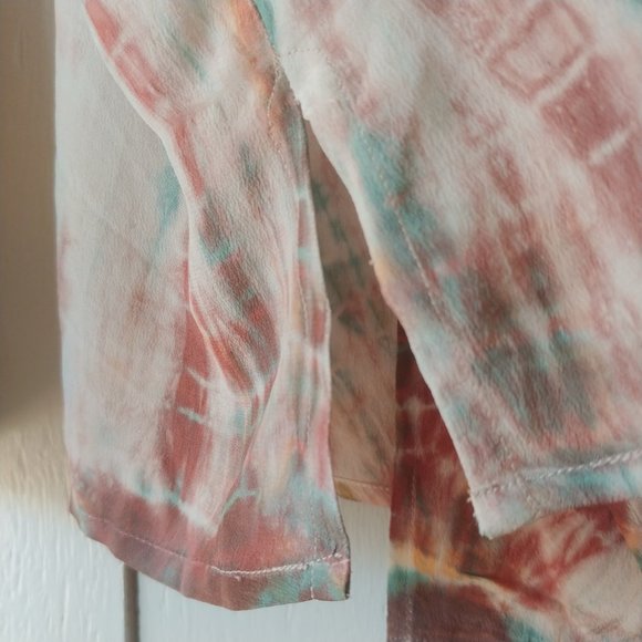 Sandro Paris Goa Embellished Silk Long Sleeve Tie-Dye Beaded Shirt SZ 2 US M - Picture 9 of 16